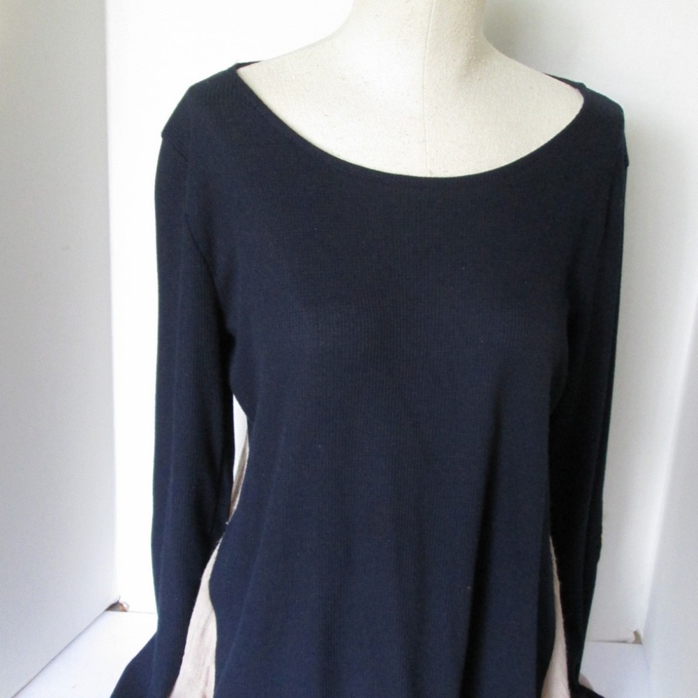 PaisleyGrace Tunic Navy Blue Brown Trim Small